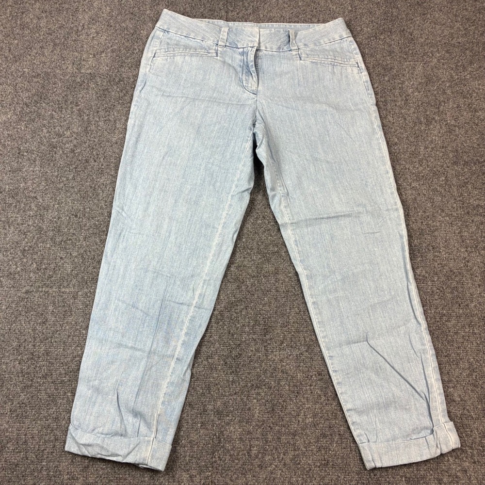 Ann Taylor Loft Modern Crop Pants Womens 6 Light Blue Chambray Cuffed Trousers